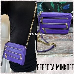 REBECCA MINKOFF Purple Leather Crossbody Zipper Bag